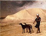 Desert Canvas Paintings - Team of Dogs in the Desert